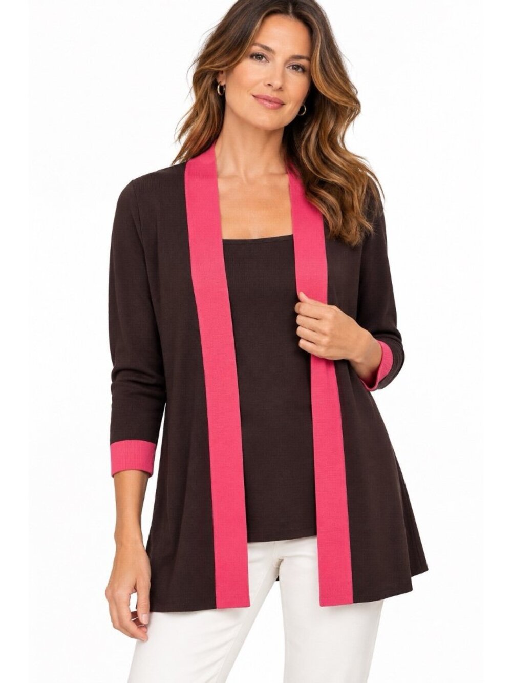 MISOOK cardigan sweater jacket brown SMALL lightweight knitwear stretchy